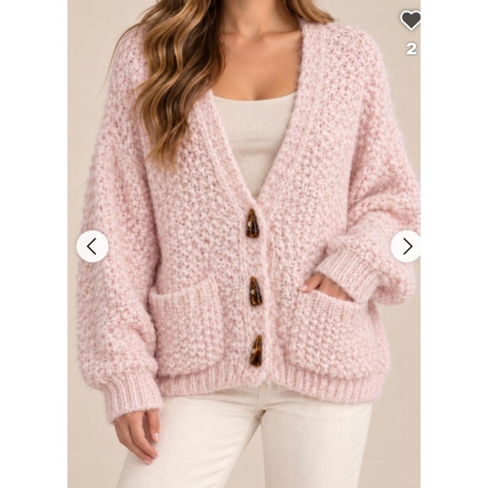 Altar'd State oversized S pink chunky knit fuzzy cardigan sweater pockets OO
